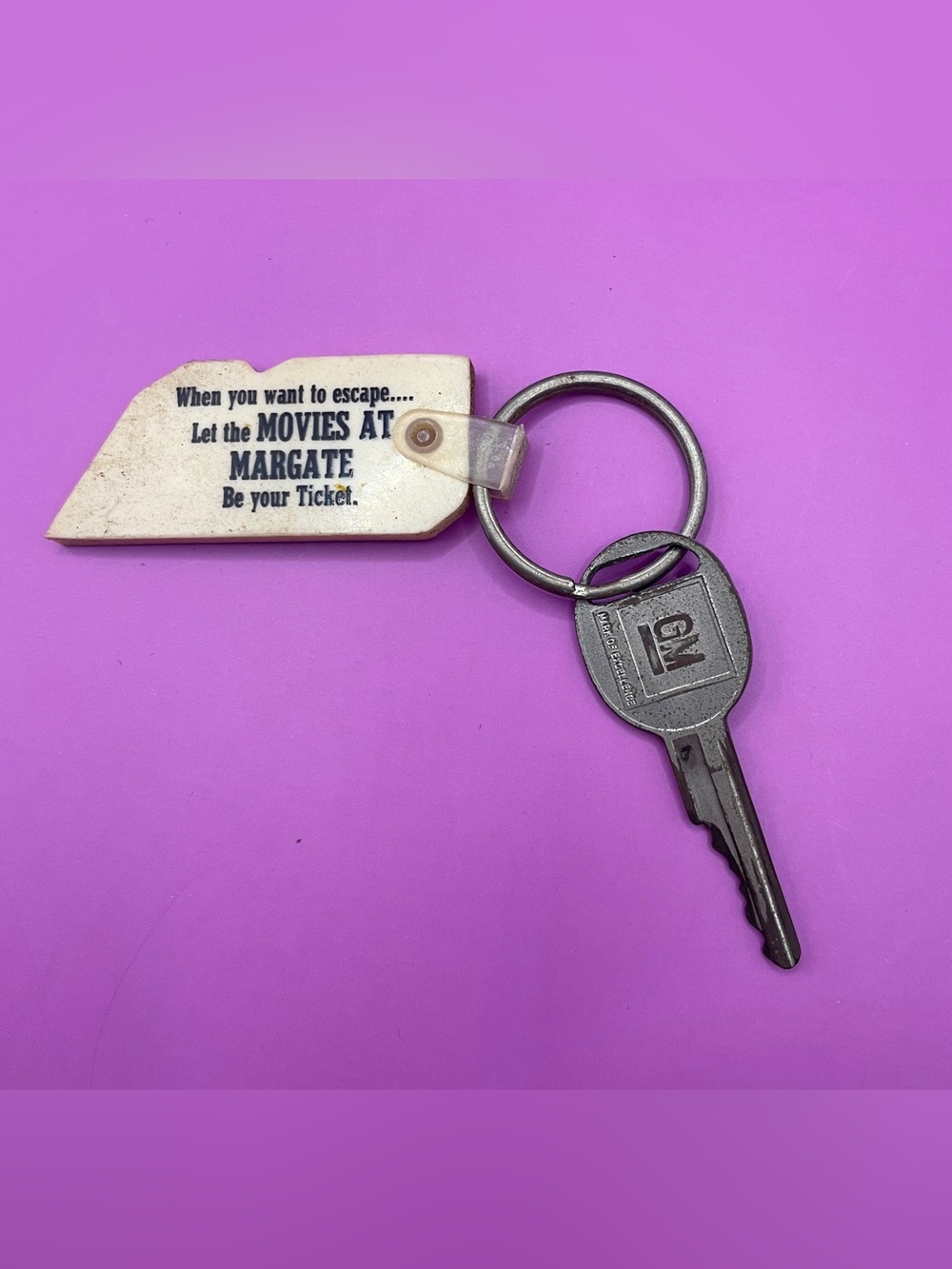 Vintage GM Key & UA Margate Movie Theater Keychain Fob